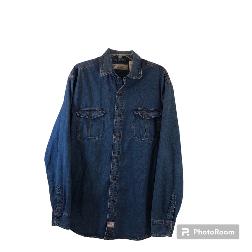 Levis Strauss Signature Mens Vintage Blue Long Sleeve Denim Jean Shirt Size L 42